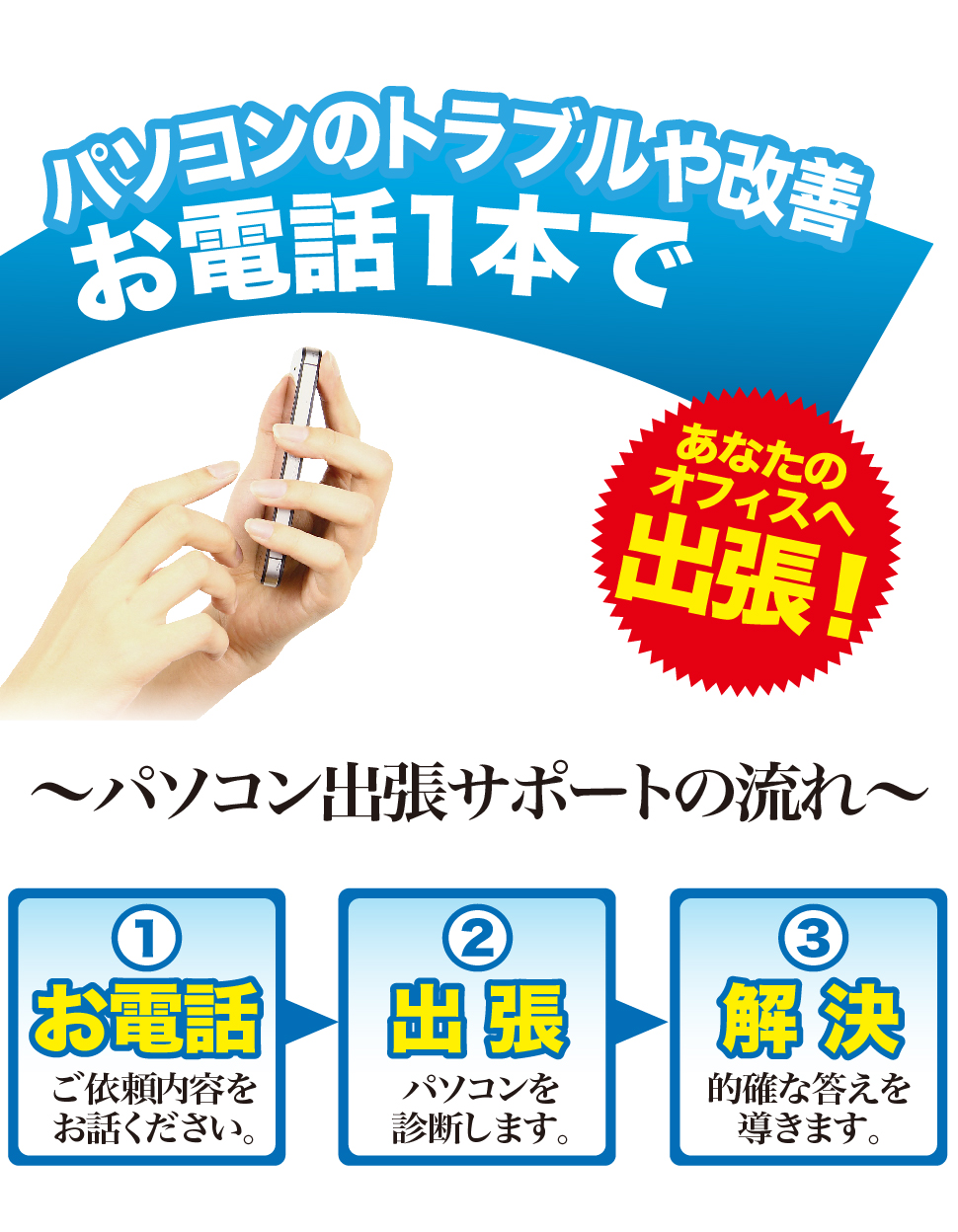 パソコンの修理お電話一本で出張サポート